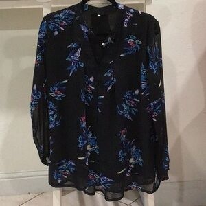 Thinsont Women Shirt Printed Casual Top Long Sleeve Chiffon Summer Blouse 2XL